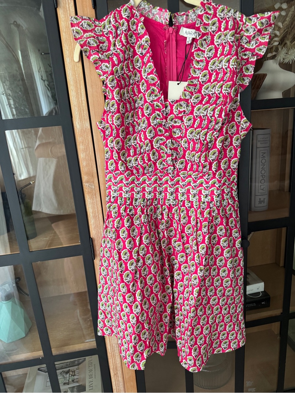 NWT Avara block print mini dress ruffle flutter sleeve floral pockets makayla - Picture 6 of 8